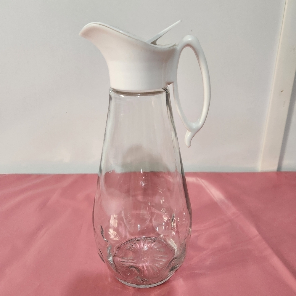 Large Vintage White and Clear Syrup Dispenser